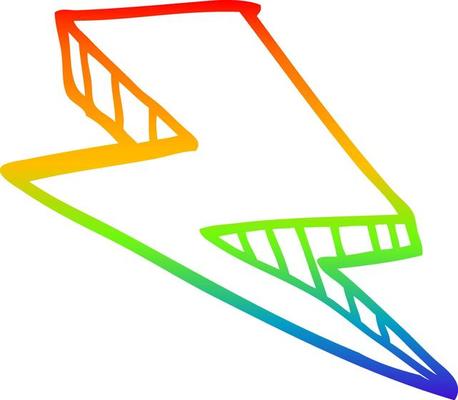 rainbow gradient line drawing cartoon lightening bolt