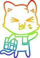 rainbow gradient line drawing cartoon cat hissing vector