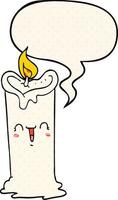 cartoon happy candle and speech bubble in comic book style vector