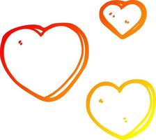 warm gradient line drawing cartoon love hearts vector