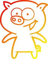 warm gradient line drawing cheerful pig cartoon vector