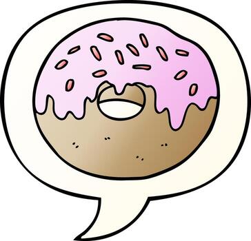 donut de dibujos animados y burbuja de habla en un estilo degradado suave vector