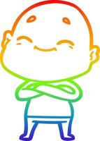 rainbow gradient line drawing happy cartoon bald man vector