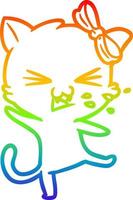 gato de dibujos animados de dibujo de línea de gradiente de arco iris vector