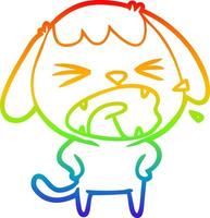 dibujo de línea de gradiente de arco iris perro de dibujos animados lindo ladrando vector