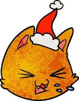 spitting textured cartoon of a cat face wearing santa hat