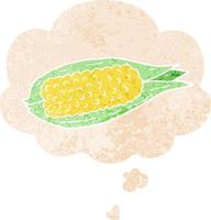 cartoon corn and thought bubble in retro textured style vector