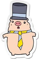 sticker of a cartoon business pig vector