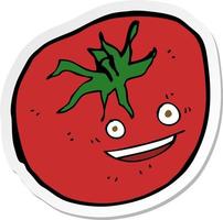 pegatina de un tomate feliz de dibujos animados vector