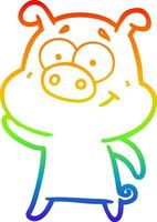 rainbow gradient line drawing happy cartoon pig vector