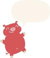 cartoon pig and speech bubble in retro style vector