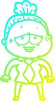 cold gradient line drawing cartoon happy old lady vector