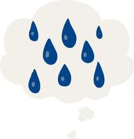 cartoon raindrops and thought bubble in retro style vector