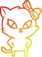 warm gradient line drawing cartoon cat vector