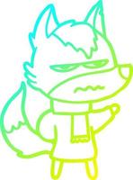 cold gradient line drawing cartoon annoyed wolf vector