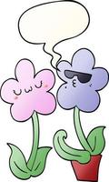 cute cartoon flower and speech bubble in smooth gradient style vector