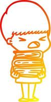 dibujo de línea de gradiente cálido hombre estresado de dibujos animados vector