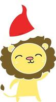 flat color illustration of a lion wearing santa hat