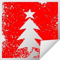 distressed square peeling sticker symbol christmas tree vector
