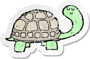 retro distressed sticker of a cartoon happy tortoise vector