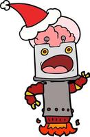 line drawing of a robot wearing santa hat vector