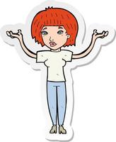 sticker of a cartoon woman shruggin shoulders vector