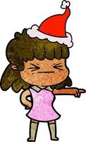 textured cartoon of a woman wearing santa hat vector