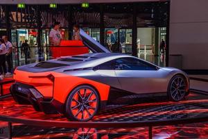 FRANKFURT, GERMANY - SEPT 2019 silver red BMW M NEXT VISION concept electric coupe car, IAA International Motor Show Auto Exhibtion photo