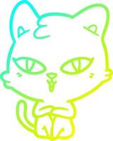 gato de dibujos animados de dibujo de línea de gradiente frío vector
