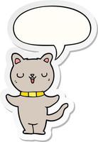 cartoon cat and speech bubble sticker vector