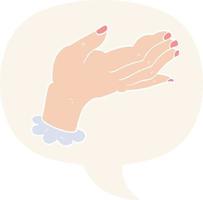 cartoon hand and speech bubble in retro style vector