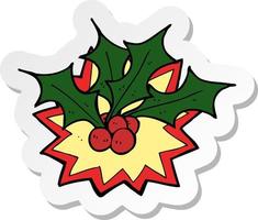 sticker of a cartoon christmas holly vector