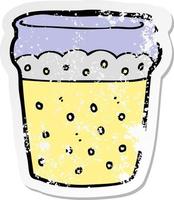 retro distressed sticker of a cartoon glass of beer vector