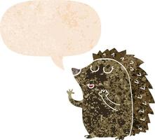 cartoon hedgehog and speech bubble in retro textured style vector