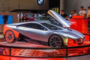 FRANKFURT, GERMANY - SEPT 2019 silver red BMW M NEXT VISION concept electric coupe car, IAA International Motor Show Auto Exhibtion photo