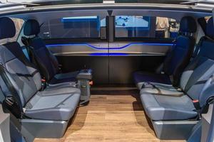 FRANKFURT, GERMANY - SEPT 2019 interior of autonomous shuttle bus DLR NGC UMV Urban Modular Vehicle, IAA International Motor Show Auto Exhibtion photo