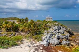 Structure 45, offertories on the hill near the beach, Mayan Ruins in Tulum, Riviera Maya, Yucatan, Caribbean Sea, Mexico photo