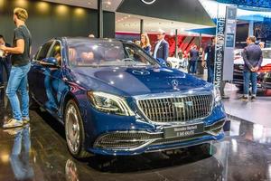 FRANKFURT, GERMANY - SEPT 2019 blue MERCEDES-MAYBACH S 560 4MATIC, IAA International Motor Show Auto Exhibtion photo