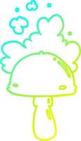 línea de gradiente frío dibujo hongo de dibujos animados con nube de esporas vector