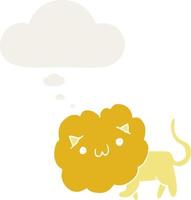 cute cartoon lion and thought bubble in retro style vector