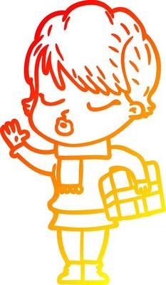 warm gradient line drawing cartoon woman with eyes shut