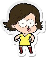 sticker of a cartoon girl pouting vector