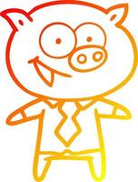 warm gradient line drawing cheerful pig in office clothes vector