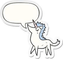 cartoon unicorn and speech bubble sticker vector