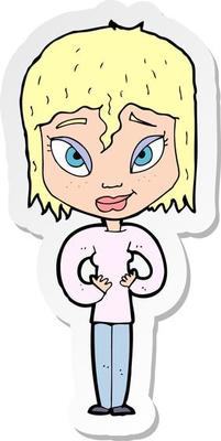 sticker of a cartoon satisfied woman