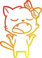 warm gradient line drawing cartoon yawning cat shrugging shoulders vector