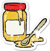 distressed sticker of a cartoon jar of honey vector