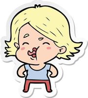 sticker of a cartoon girl pulling face vector