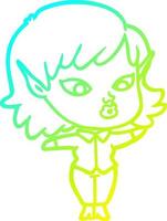 cold gradient line drawing pretty cartoon elf girl vector