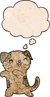 cute cartoon puppy and thought bubble in grunge texture pattern style